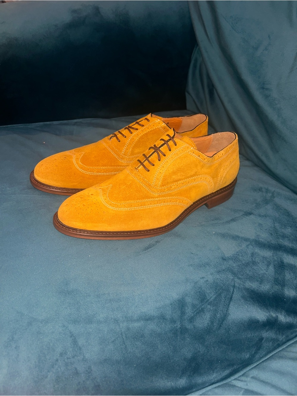 Paul Fredrick Men’s Gold/Orange Leather Wingtip Dress Shoes